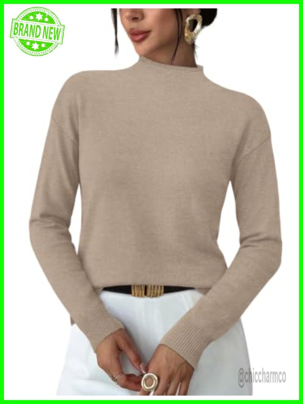 Womens Sweaters Mock Neck Long Sleeve Tops Fall Outfits Lightweight Knit